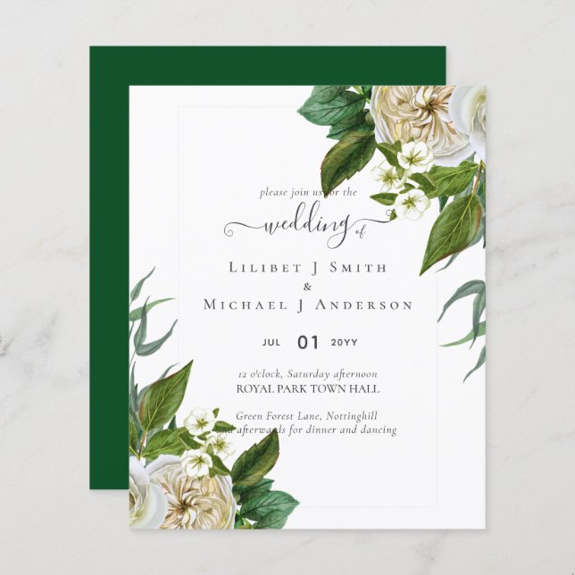 BUQUÊ de Rosas Brancas do ORÇAMENTO Casamento Flor (Frente/Verso)