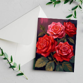 Buquê de Rosas | Cartão de Pintura em Aquarela Flo