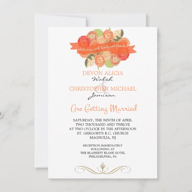 Buquê do Convite para Casamento Ranunculus (Frente)