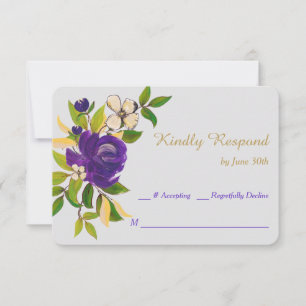 Buquê Dourado roxo da aguarela que Wedding RSVP