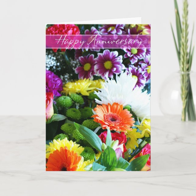 Buquê feliz do aniversário de casamento do cartão (Frente)