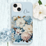 Buquê Floral Chic Vintage Personalizado<br><div class="desc">Belo buquê de flores brancas,  cor-de-rosa e azuis misturadas em fundo azul-céu com campo de texto personalizável.</div>