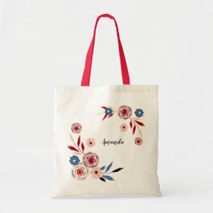 Buquê floral em aquarela, bolsa tote personalizada