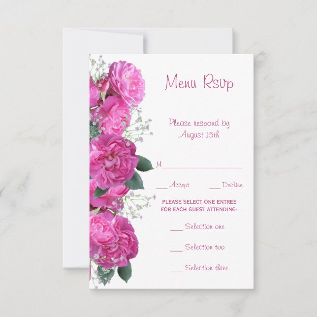 Buquê Floral Romântico Cardápio Casamento RSVP (Frente)
