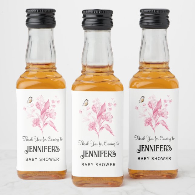 Buquê Floral Rosa, Chá de fraldas Obrigado, Favor. (Garrafas)