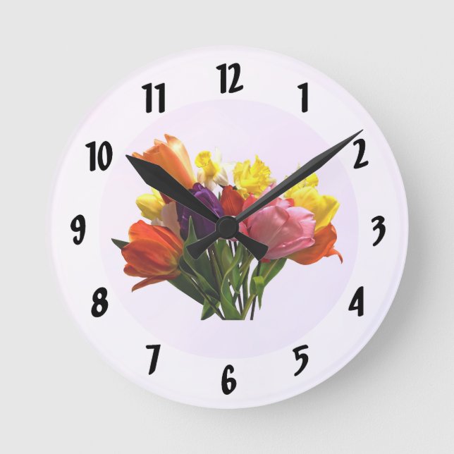 Buquê primavera com Tulipas e Relógio de Parede Da (Frente)