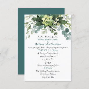 Buquê Teal - 3x5 Convite para Casamento/Recepção