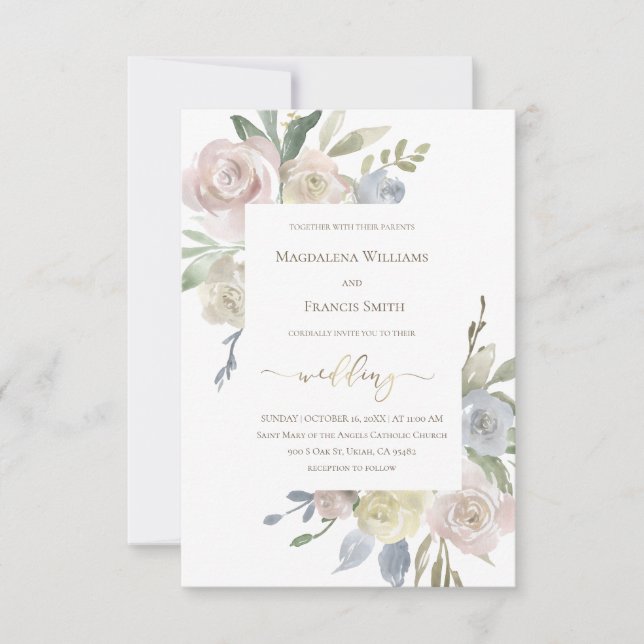 buquês de flores delicadas de casamento Convite (Frente)