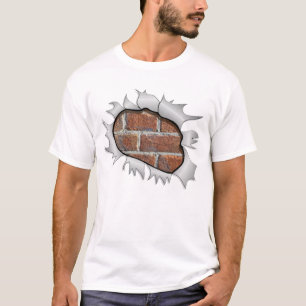 Buraco na parede do tijolo da camisa T - Engraçad