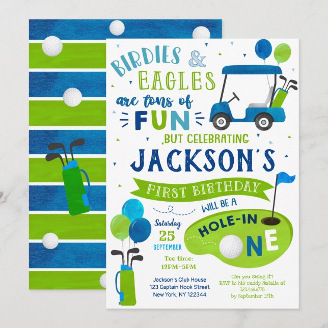 Buraco Num Golfe Primeiro Convite De Aniversário P (Frente/Verso)