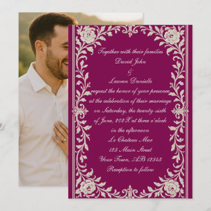 Burgandy Floral Filigree Foto Convite De Casamento