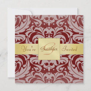 Burgandy Red Damasco Dourado Feriado Convite de Fi