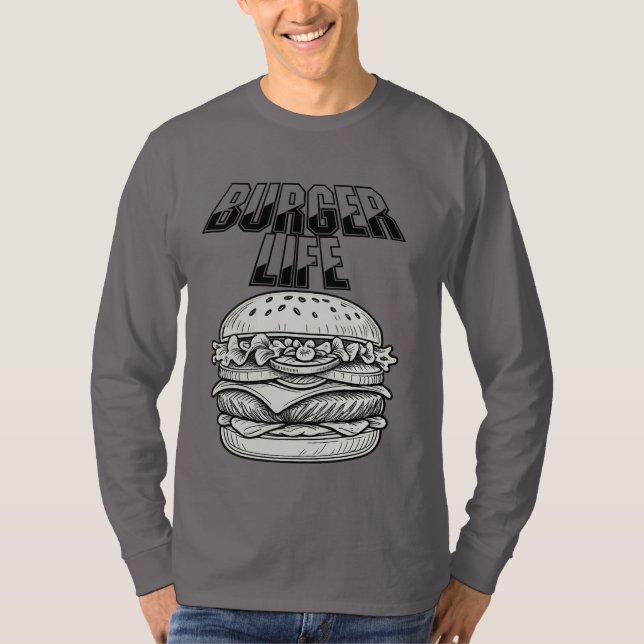 Burger Life T-Shirt - Cheeseburger Retro Line Art (Frente)