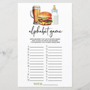 Burgers Cervejas Jogo do Alfabeto Jogo para Chá de