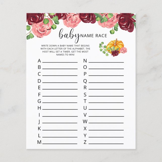 Burgundy abóbora jogo do nome do bebê (Frente)