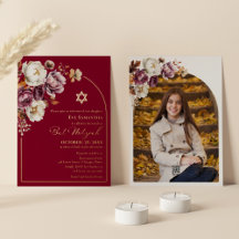 Burgundy Autumn Fall Floral Bat Mitzvah Foto Real