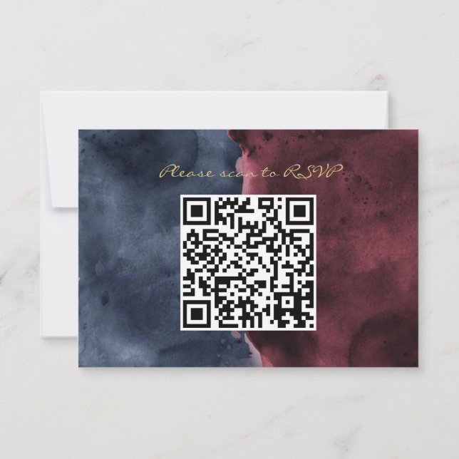 Burgundy & Azul-Marinho Código QR Watercolor RSVP (Verso)