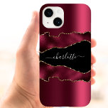 Burgundy black gold agate marble name script<br><div class="desc">Turbilhão,  preto e dourado,  impressão de pedra mármore como fundo. Personalize e adicione seu nome. O nome é escrito com um moderno estilo escrito à mão.</div>