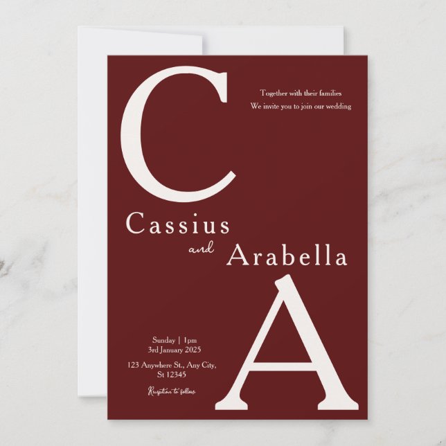 Burgundy Bliss: Versão 1 Convite De Casamento (Frente)