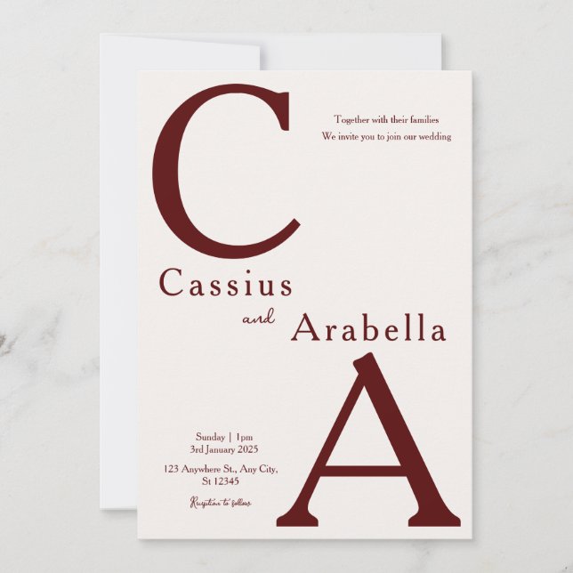 Burgundy Bliss: Versão 2 Convite De Casamento (Frente)