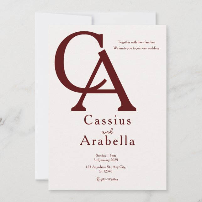 Burgundy Bliss: Versão 3 Convite De Casamento (Frente)