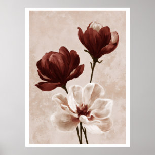 Burgundy Bloom Arte Floral Pintada em Poster
