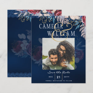 Burgundy Blue Floral Lace Nave SAVE DATA