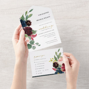 BURGUNDY BLUSH BLUE GREEN WATERCOLOR FLORAL