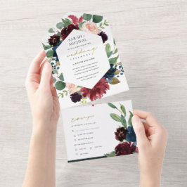 BURGUNDY BLUSH BLUE GREEN WATERCOLOR FLORTUAL