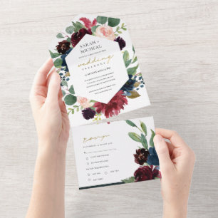 BURGUNDY BLUSH BLUE GREEN WATERCOLOR FLORTUAL