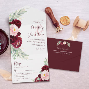 Burgundy Blush Floral Moderno Casamento