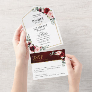 Burgundy Blush Floral Moderno Casamento Geométric