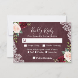 Burgundy Blush Floral Paisley Lace Casamento RSVP