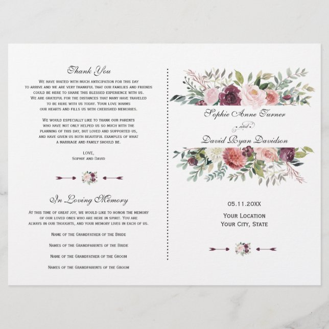 Burgundy Blush Ivory Floral Frame Wedment (Frente)