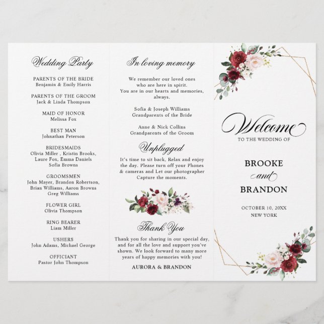 Burgundy Blush Modern Geometric Wedding Program (Frente)