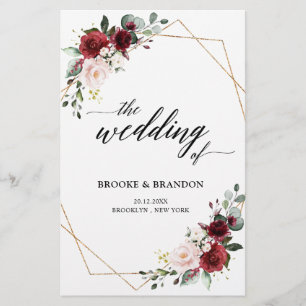 Burgundy Blush Moderno Programa de Casamento Geom