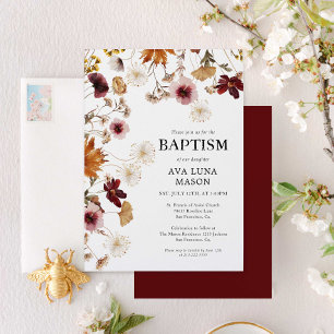 Burgundy Boho Fall Floral Baptism Convite