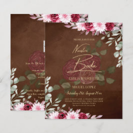 Burgundy Brown Floral Winter Casamento outono Invi