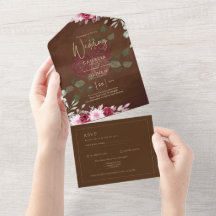 Burgundy Brown Floral Winter Casamento outono Invi