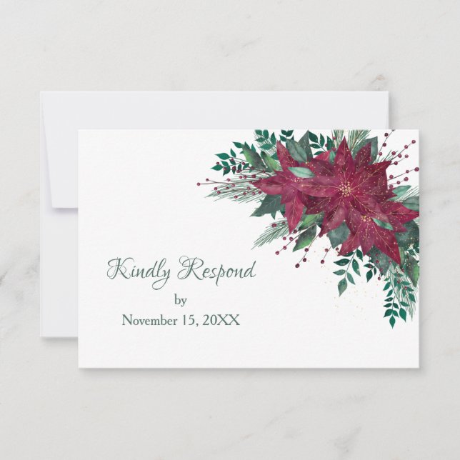 Burgundy Christmas Poinsettia Weding RSVP (Frente)