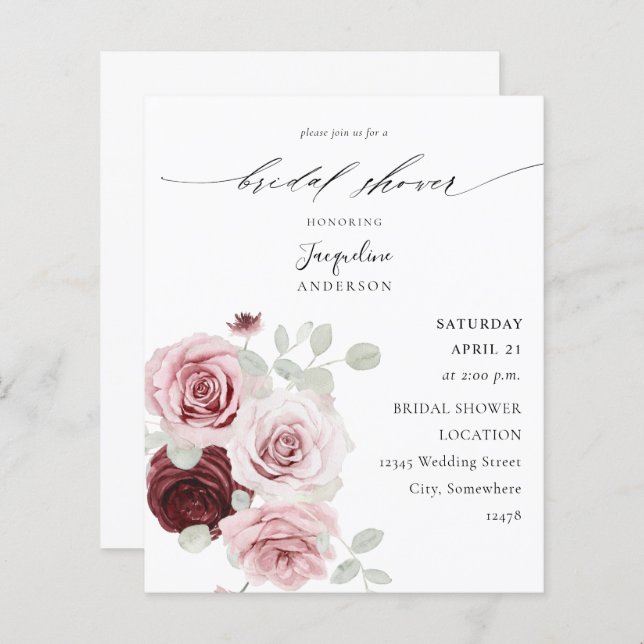 Burgundy de Orçamento e Chá de panela Floral Rosa (Frente/Verso)