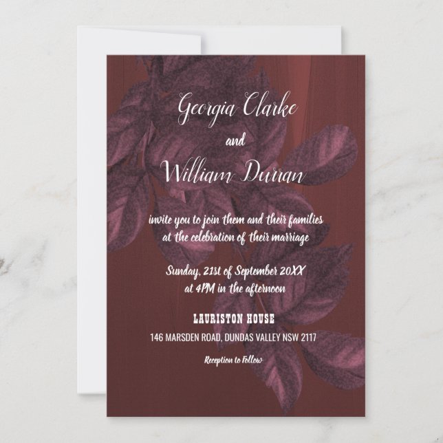 Burgundy deixa convite para Casamentos vintage rus (Frente)