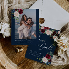 Burgundy do marinho e Blush Salve a Data Convite