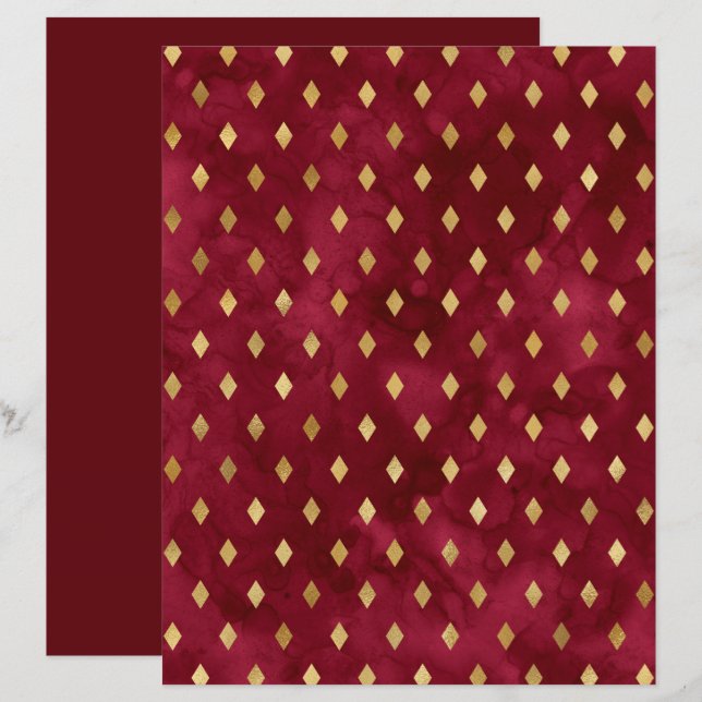 Burgundy Dourado Diamond Standard Scrapbook Paper (Frente/Verso)