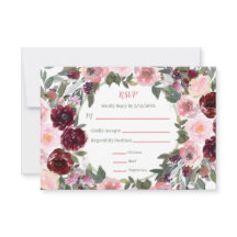 Burgundy Dusty Pink Rose Watercolor Casamento RSVP