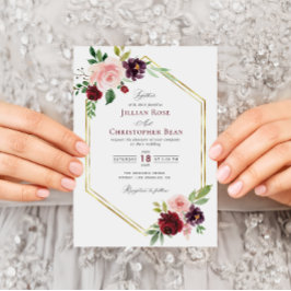 Burgundy e blush convite para casamento floral
