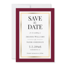Burgundy e Dourado Casamento Salvem Cartões de Dat
