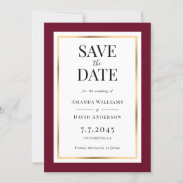 Burgundy e Dourado Casamento Salvem Cartões de Dat