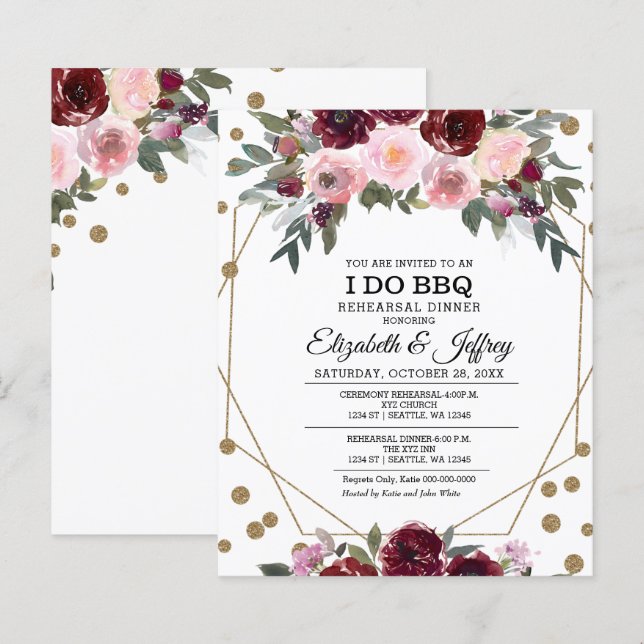 Burgundy Eu Faço Convite Para Janto De Reanimação  (Frente/Verso)