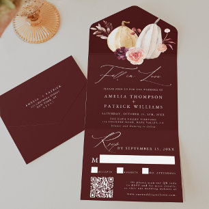 Burgundy Fall in Love Pumpkin Autumn Casamento